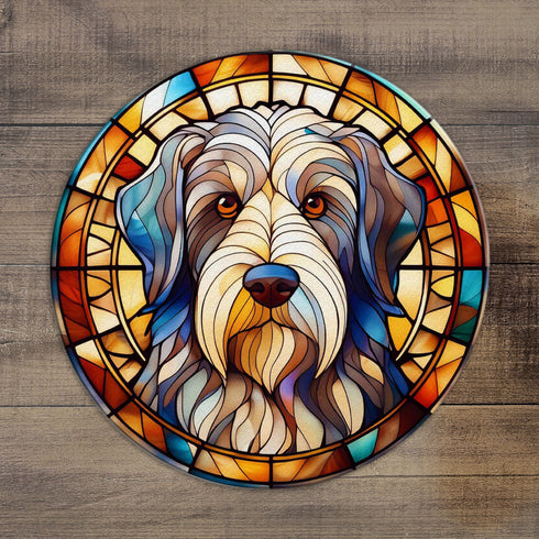 Bearded Collie Circular Glass Suncatcher Worktop Saver